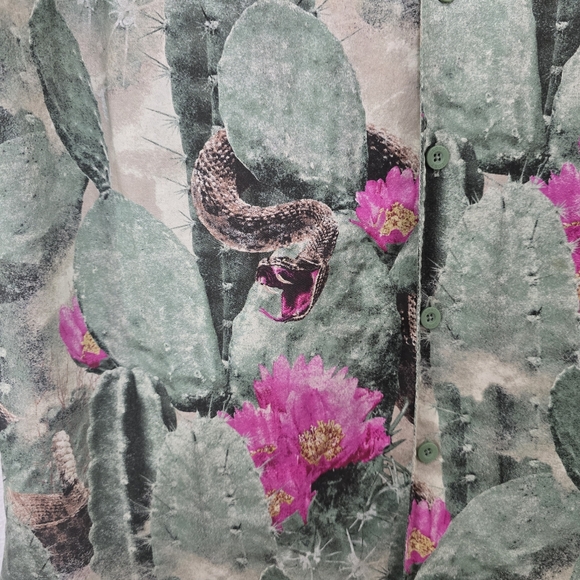 Lost Cobra Snake Cactus Print Button Front Shirt Men's XL - Picture 2 of 4